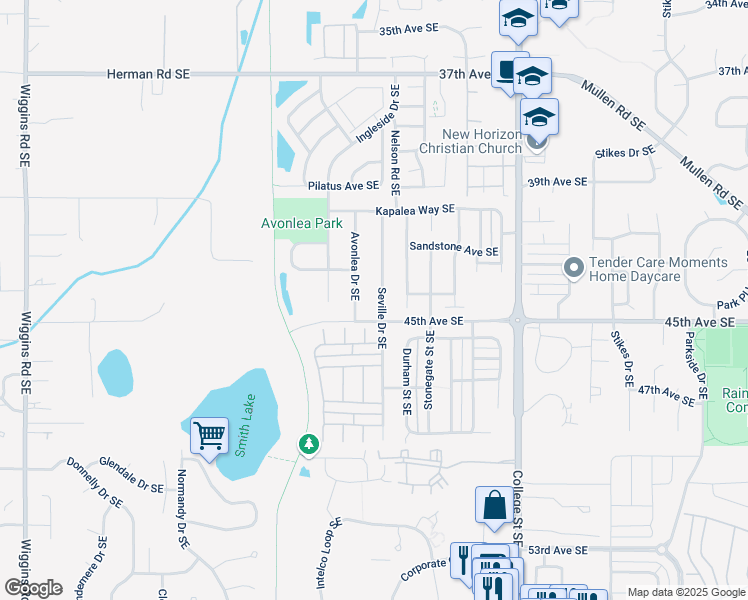 map of restaurants, bars, coffee shops, grocery stores, and more near 4502 Seville Drive Southeast in Lacey