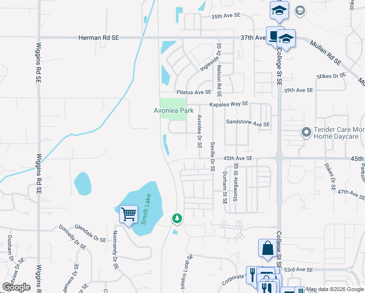 map of restaurants, bars, coffee shops, grocery stores, and more near 4142 Ingleside Loop Southeast in Lacey