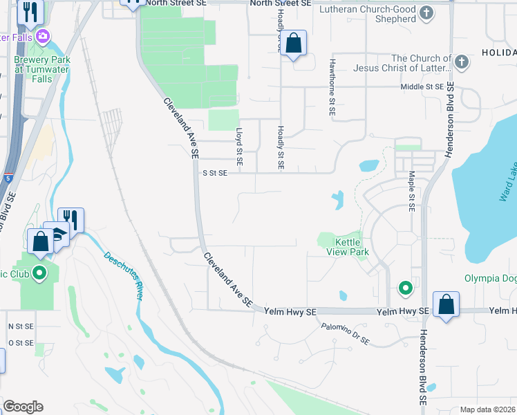 map of restaurants, bars, coffee shops, grocery stores, and more near 810 Hansen Street Southeast in Tumwater