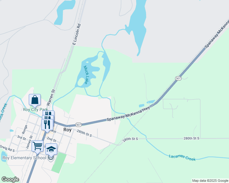 map of restaurants, bars, coffee shops, grocery stores, and more near 27810 Washington 507 in Roy