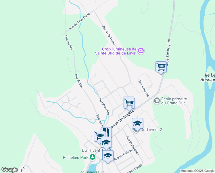 map of restaurants, bars, coffee shops, grocery stores, and more near 40 Rue des Mésanges in Sainte-Brigitte-de-Laval