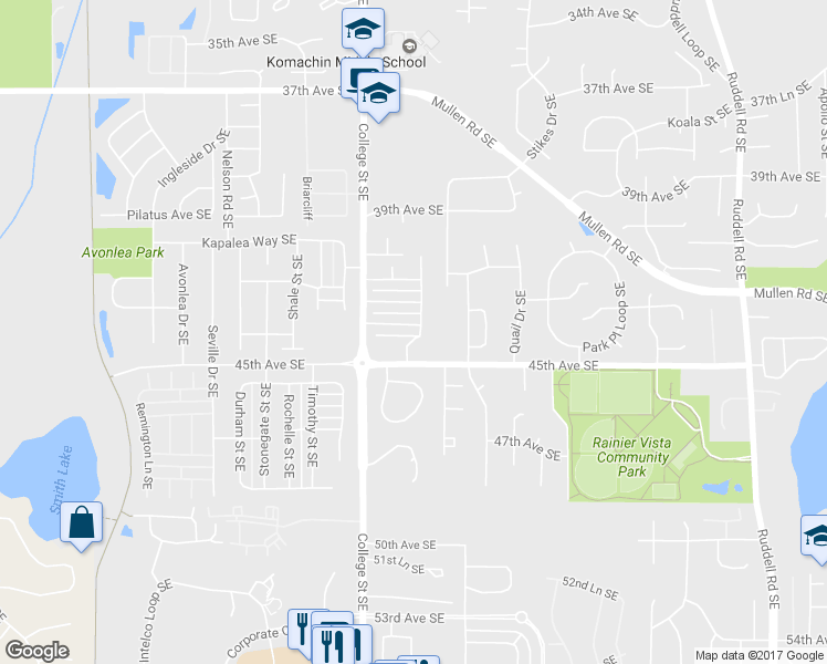 map of restaurants, bars, coffee shops, grocery stores, and more near 4913 43rd Lane Southeast in Lacey