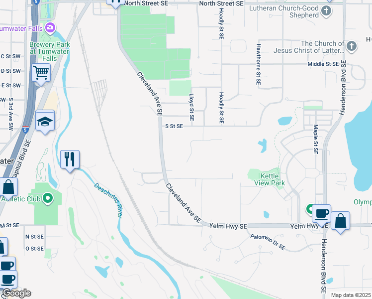 map of restaurants, bars, coffee shops, grocery stores, and more near 684 Hansen Street Southeast in Tumwater