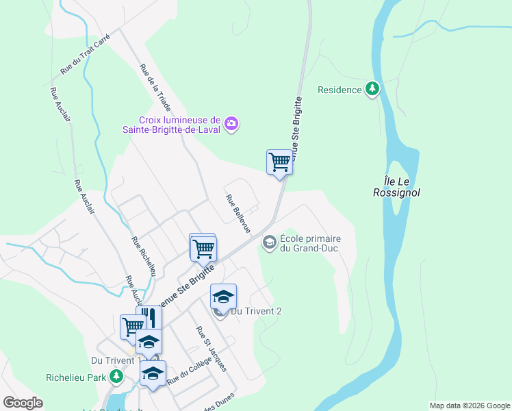 map of restaurants, bars, coffee shops, grocery stores, and more near 12 Rue du Domaine in Sainte-Brigitte-de-Laval