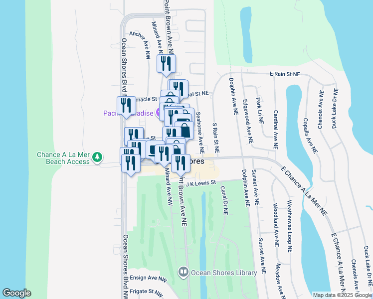map of restaurants, bars, coffee shops, grocery stores, and more near 728 Point Brown Avenue Northeast in Hoquiam