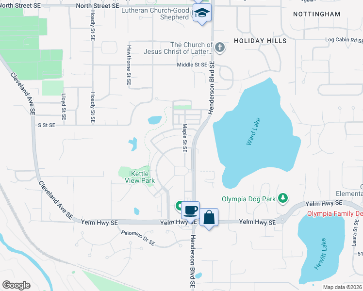 map of restaurants, bars, coffee shops, grocery stores, and more near 4246 Maple Street Southeast in Olympia