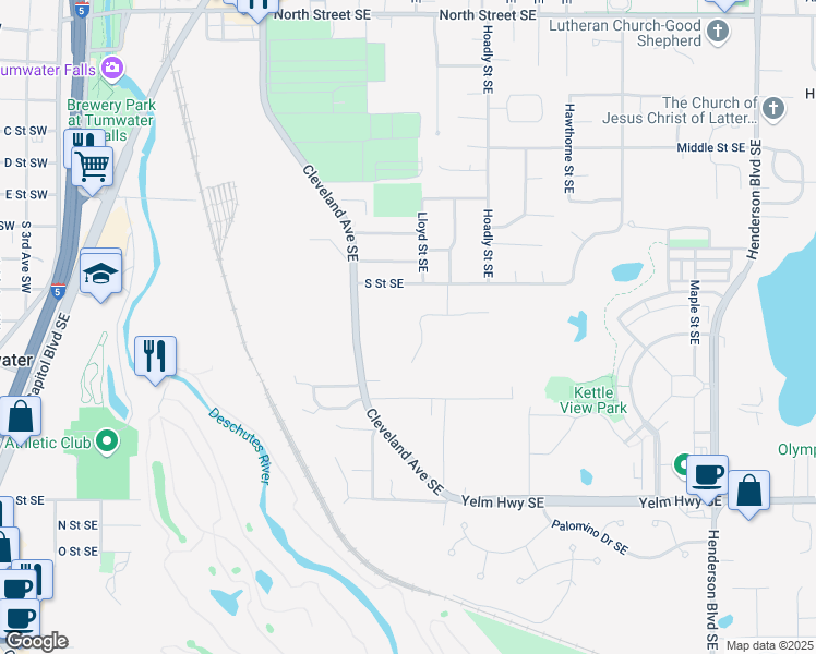 map of restaurants, bars, coffee shops, grocery stores, and more near 700 Hansen Street Southeast in Tumwater