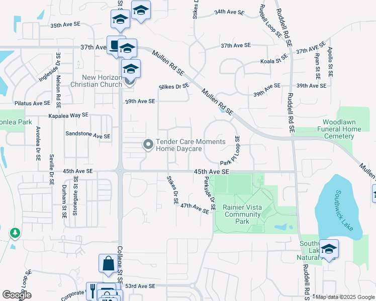map of restaurants, bars, coffee shops, grocery stores, and more near 4302 Quail Drive Southeast in Lacey