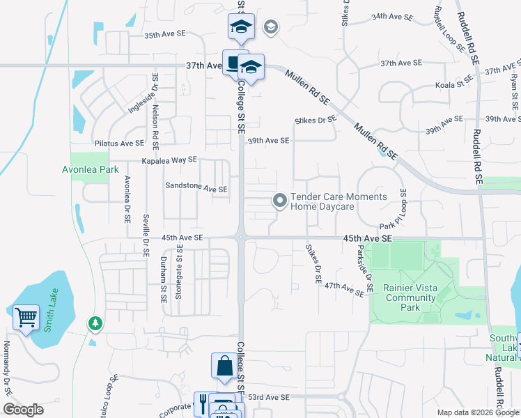 map of restaurants, bars, coffee shops, grocery stores, and more near 4909 42nd Lane Southeast in Lacey