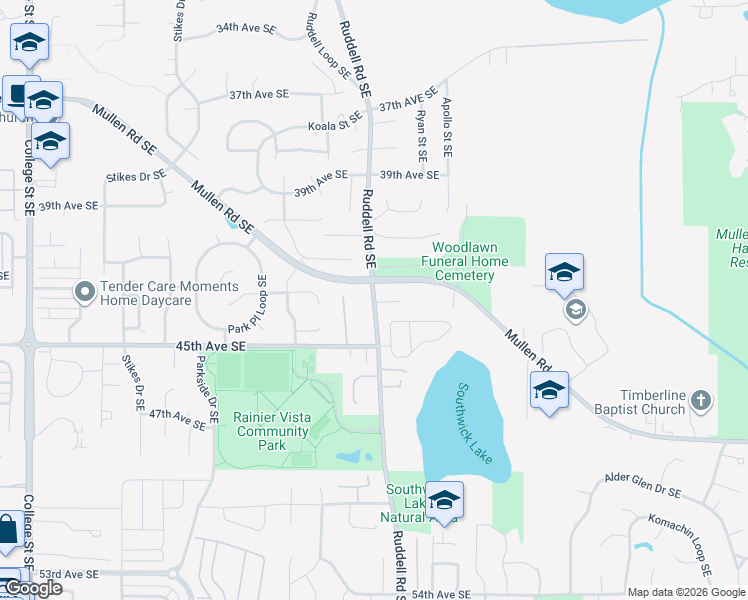 map of restaurants, bars, coffee shops, grocery stores, and more near 4238 Ruddell Road Southeast in Lacey