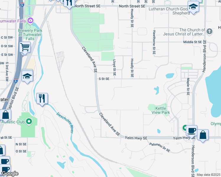 map of restaurants, bars, coffee shops, grocery stores, and more near 700 Hansen Street Southeast in Tumwater