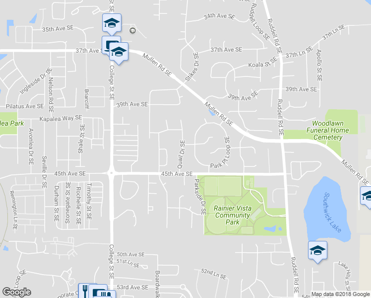 map of restaurants, bars, coffee shops, grocery stores, and more near 4302 Quail Drive Southeast in Lacey