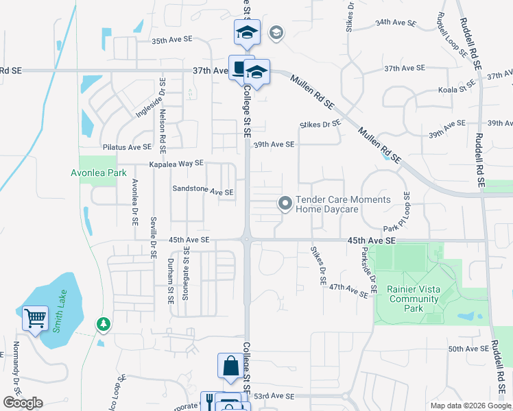 map of restaurants, bars, coffee shops, grocery stores, and more near 4811 42nd Lane Southeast in Lacey