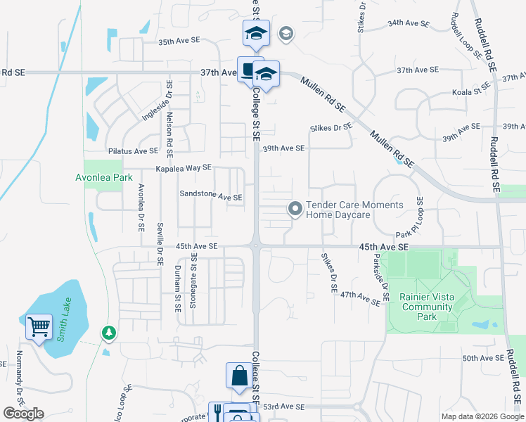 map of restaurants, bars, coffee shops, grocery stores, and more near 4811 42nd Lane Southeast in Lacey