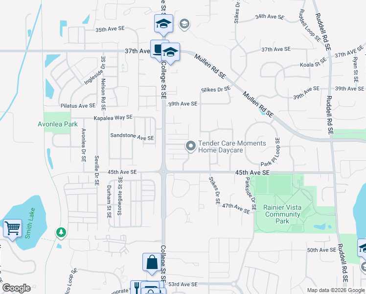 map of restaurants, bars, coffee shops, grocery stores, and more near 4909 42nd Lane Southeast in Lacey