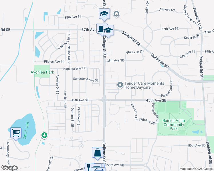 map of restaurants, bars, coffee shops, grocery stores, and more near 4811 42nd Lane Southeast in Lacey