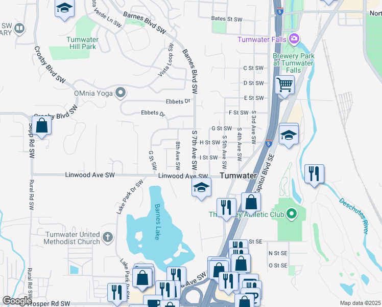 map of restaurants, bars, coffee shops, grocery stores, and more near in Tumwater