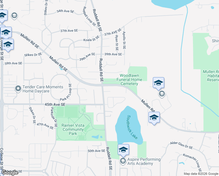 map of restaurants, bars, coffee shops, grocery stores, and more near 4238 Ruddell Road Southeast in Lacey