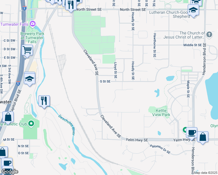 map of restaurants, bars, coffee shops, grocery stores, and more near 700 Hansen Street Southeast in Tumwater