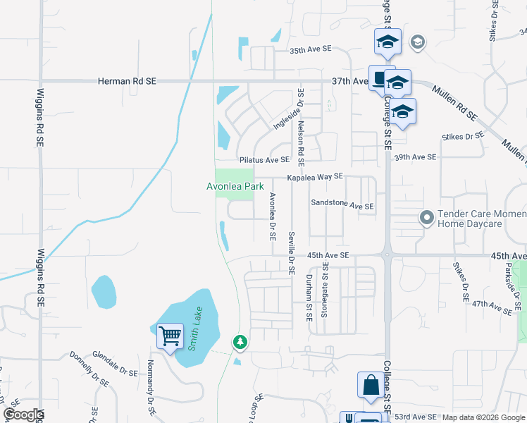 map of restaurants, bars, coffee shops, grocery stores, and more near 4107 Avonlea Drive Southeast in Olympia