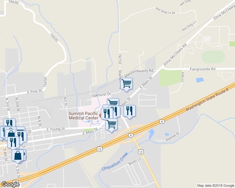 map of restaurants, bars, coffee shops, grocery stores, and more near 702 East Main Street in Elma