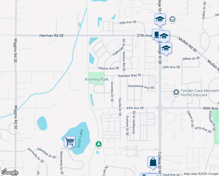 map of restaurants, bars, coffee shops, grocery stores, and more near 4215 Avonlea Drive Southeast in Lacey