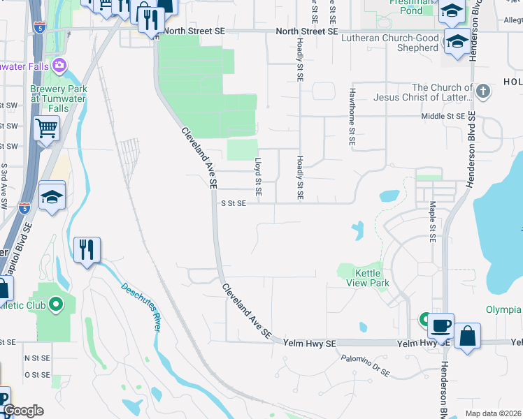 map of restaurants, bars, coffee shops, grocery stores, and more near 715 Hansen Street Southeast in Tumwater