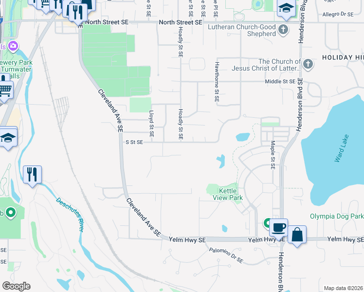 map of restaurants, bars, coffee shops, grocery stores, and more near 901 South Saint Southeast in Tumwater