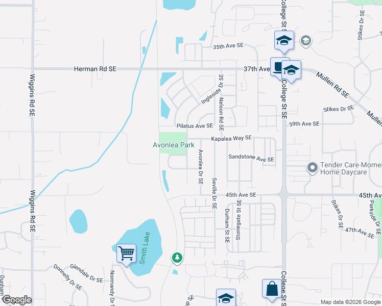 map of restaurants, bars, coffee shops, grocery stores, and more near 4105 Avonlea Drive Southeast in Lacey
