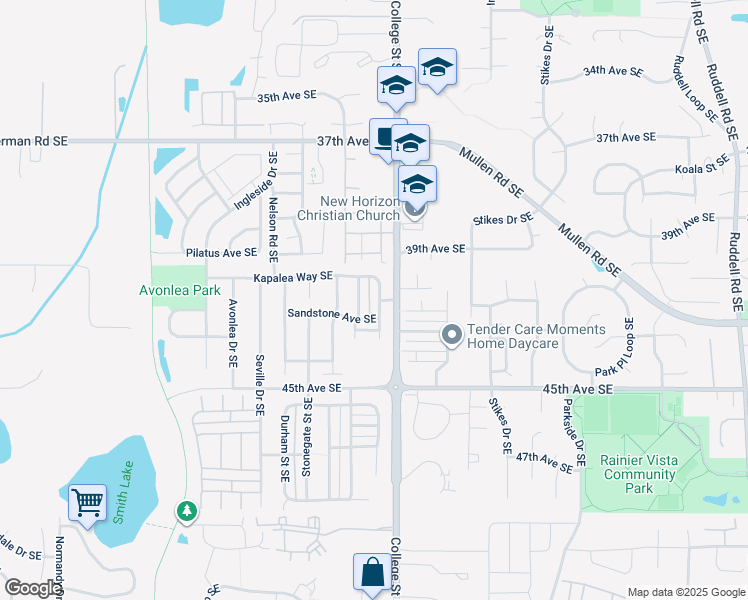 map of restaurants, bars, coffee shops, grocery stores, and more near 4103 Galena Street Southeast in Lacey