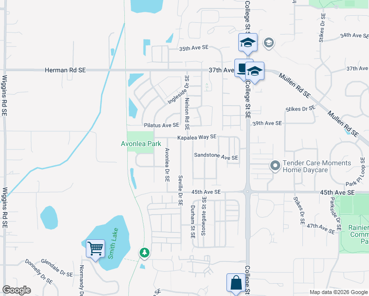 map of restaurants, bars, coffee shops, grocery stores, and more near 4112 Seville Drive Southeast in Lacey
