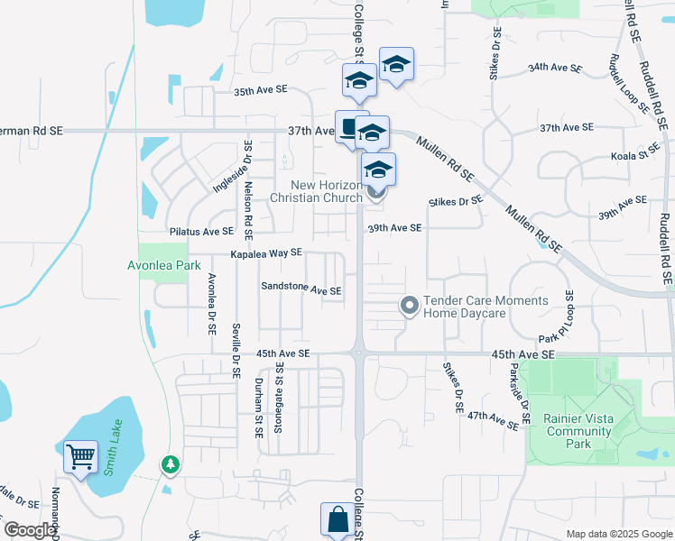 map of restaurants, bars, coffee shops, grocery stores, and more near 4061 Galena Street Southeast in Lacey