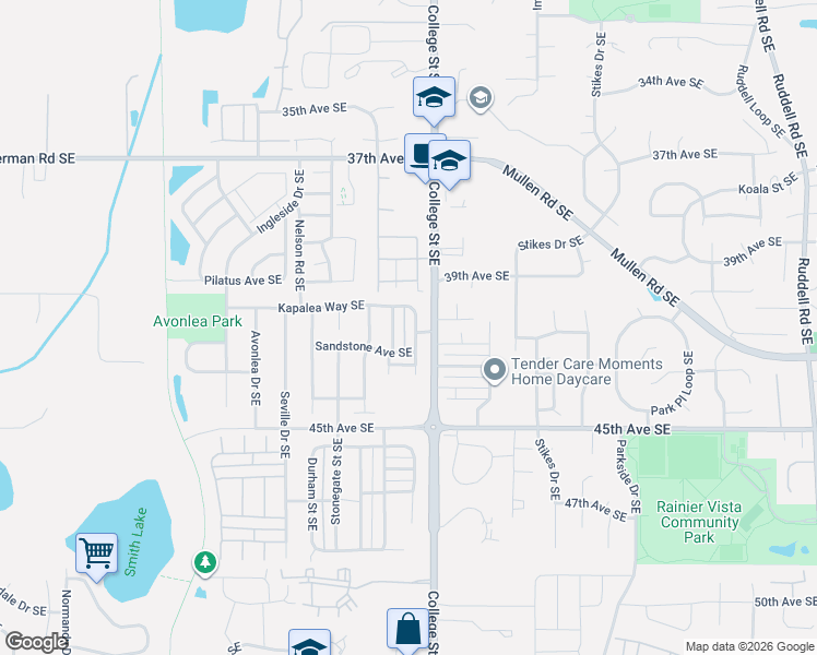 map of restaurants, bars, coffee shops, grocery stores, and more near 4048 Alabaster Street Southeast in Lacey