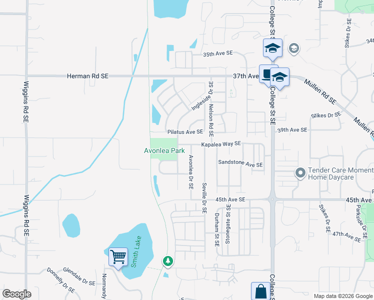 map of restaurants, bars, coffee shops, grocery stores, and more near 4105 Avonlea Drive Southeast in Lacey