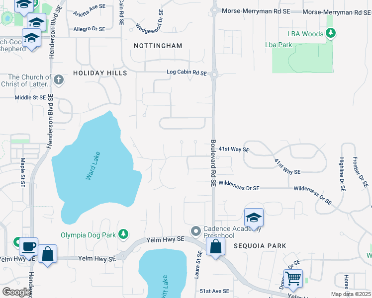 map of restaurants, bars, coffee shops, grocery stores, and more near 4112 Rechet Court Southeast in Olympia
