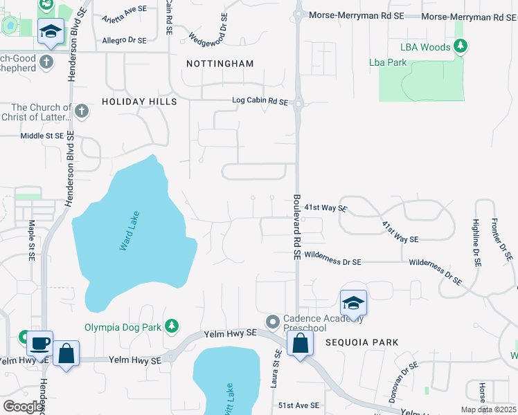 map of restaurants, bars, coffee shops, grocery stores, and more near 4112 Rechet Court Southeast in Olympia