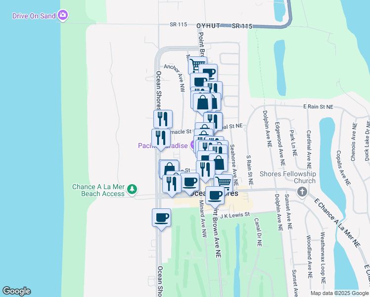 map of restaurants, bars, coffee shops, grocery stores, and more near 774 Ocean Court Northwest in Ocean Shores