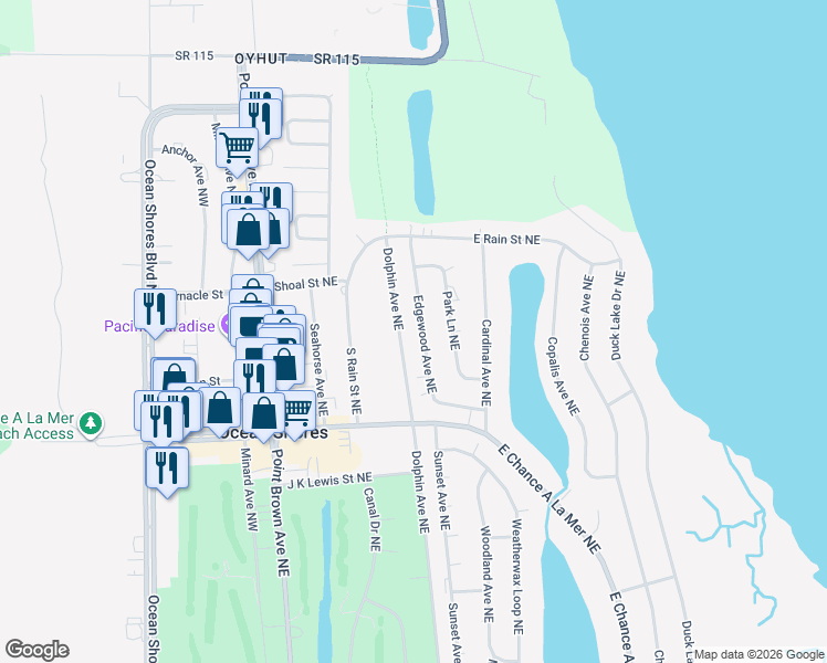 map of restaurants, bars, coffee shops, grocery stores, and more near 757 Edgewood Avenue Northeast in Ocean Shores