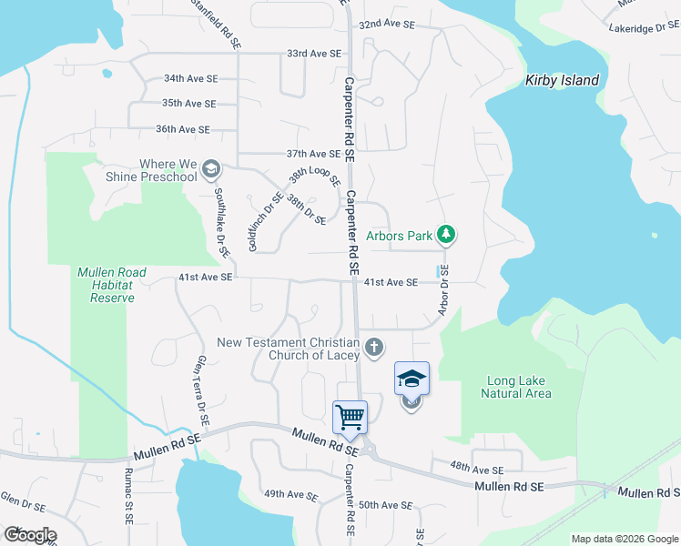 map of restaurants, bars, coffee shops, grocery stores, and more near 4102 Clearwater Drive Southeast in Lacey