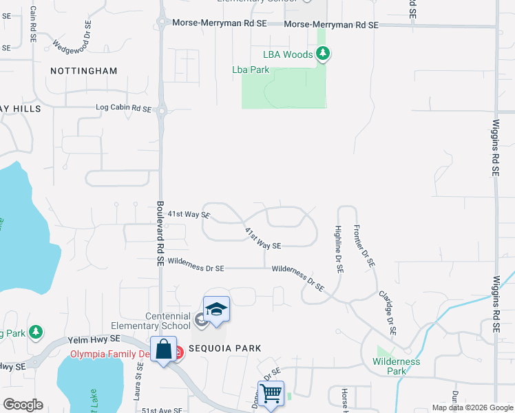 map of restaurants, bars, coffee shops, grocery stores, and more near 4103 41st Loop Southeast in Olympia