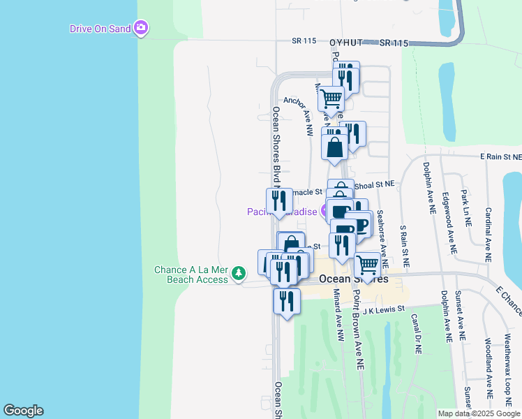 map of restaurants, bars, coffee shops, grocery stores, and more near 773 Ocean Shores Boulevard Northwest in Ocean Shores