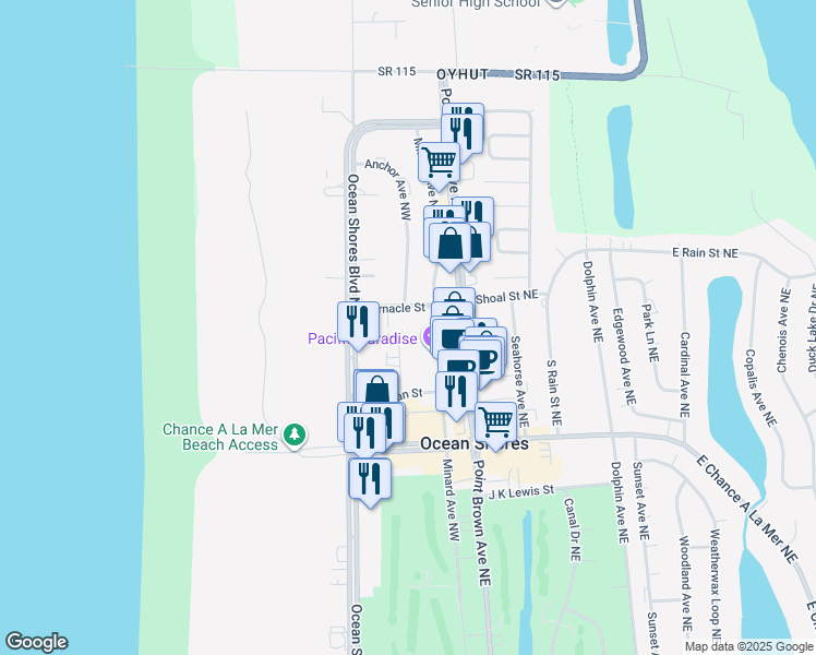 map of restaurants, bars, coffee shops, grocery stores, and more near 774 Ocean Court Northwest in Ocean Shores