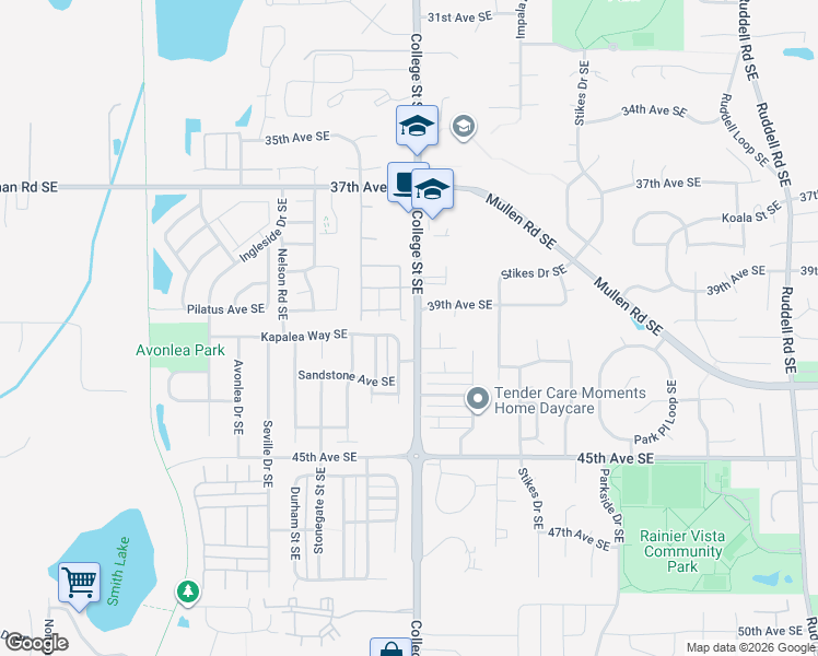 map of restaurants, bars, coffee shops, grocery stores, and more near 4800 40th Lane Southeast in Lacey