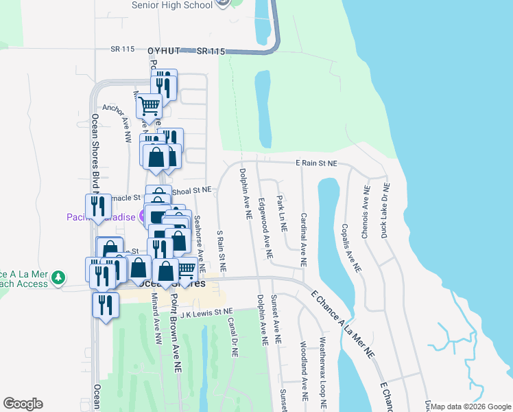 map of restaurants, bars, coffee shops, grocery stores, and more near 757 Edgewood Avenue Northeast in Ocean Shores
