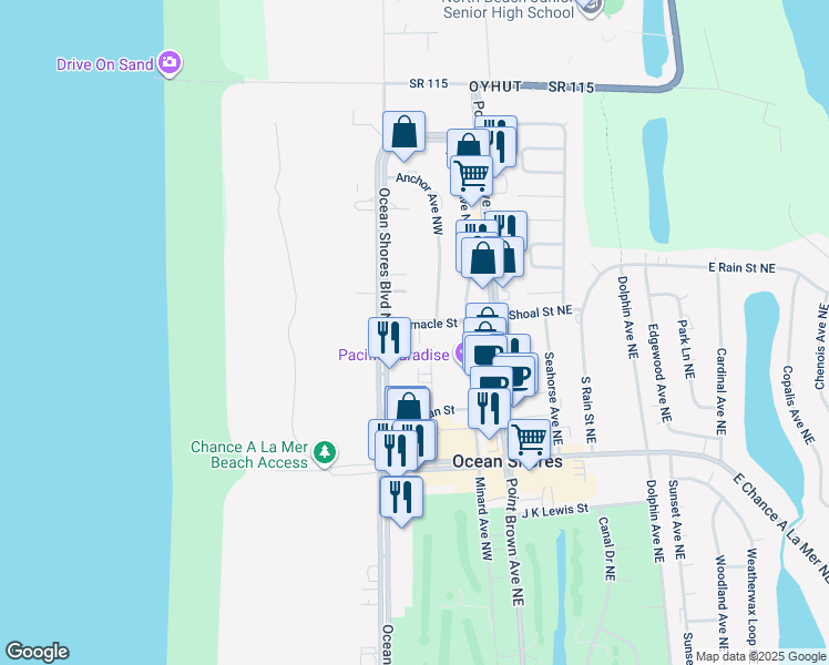 map of restaurants, bars, coffee shops, grocery stores, and more near 804 Ocean Shores Boulevard Northwest in Ocean Shores