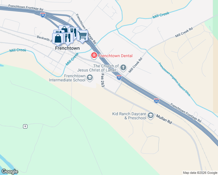 map of restaurants, bars, coffee shops, grocery stores, and more near 16207 Old Highway 10 W in Frenchtown