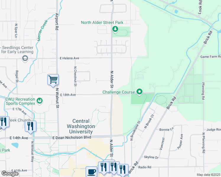 map of restaurants, bars, coffee shops, grocery stores, and more near 1018 East 19th Avenue in Ellensburg