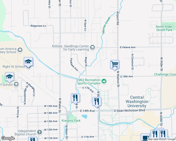 map of restaurants, bars, coffee shops, grocery stores, and more near 300 East Helena Avenue in Ellensburg