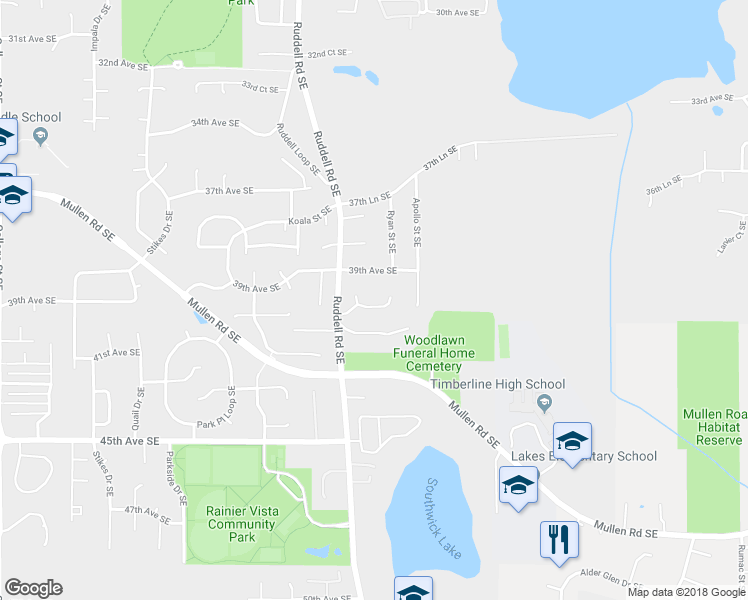 map of restaurants, bars, coffee shops, grocery stores, and more near 5734 Arcarro Court Southeast in Lacey