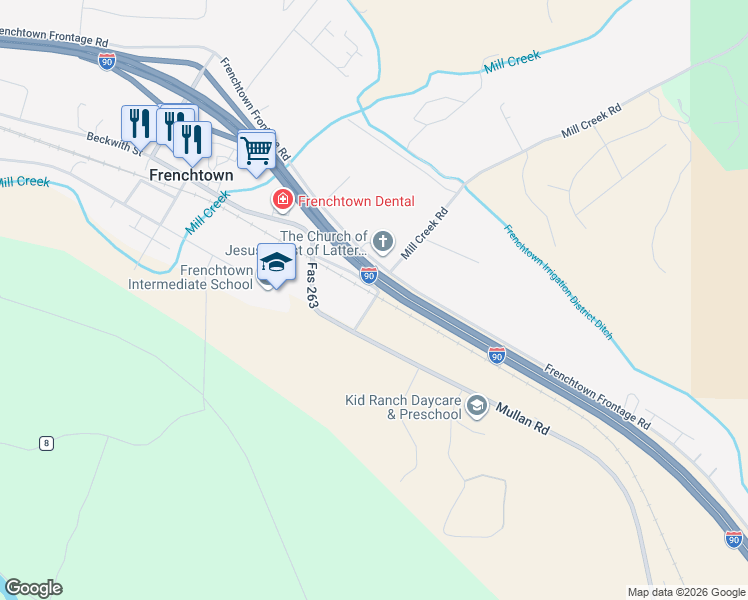 map of restaurants, bars, coffee shops, grocery stores, and more near 16207 Beckwith Street in Frenchtown